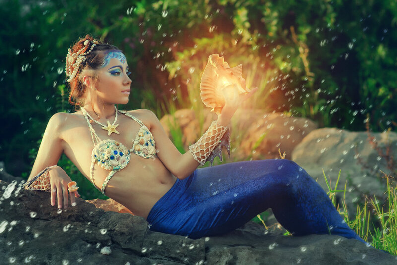 Mermaid on Rocks — Blue