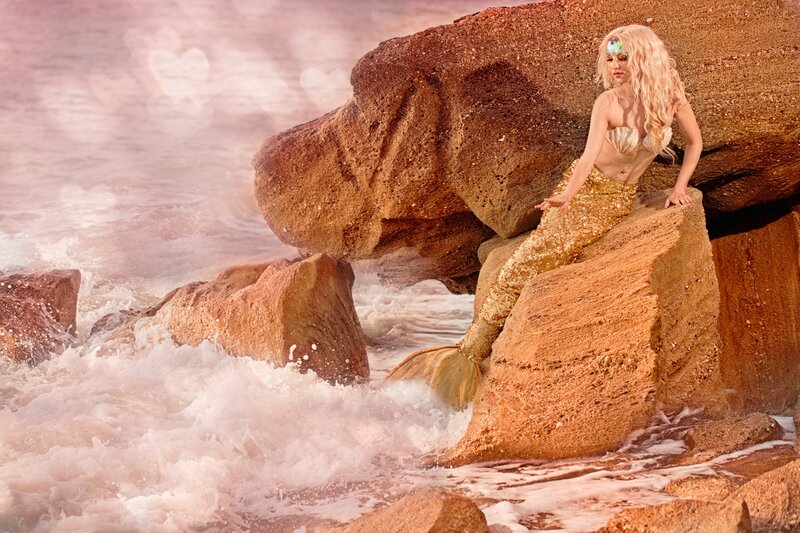 Mermaid on Rocks — Gold