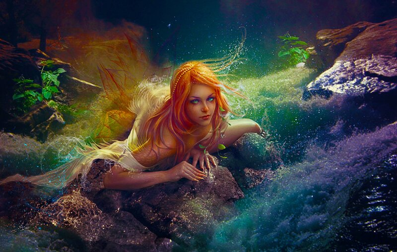 Mermaid on Rocks — Green