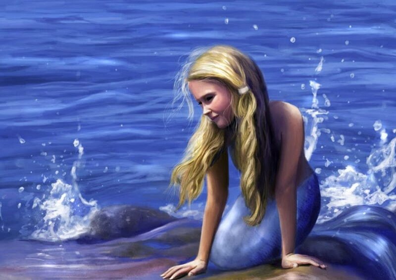 Mermaid on Shore — Blue