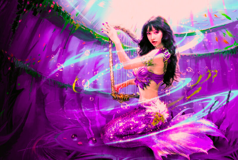 Mermaid Playing Harp — Purple