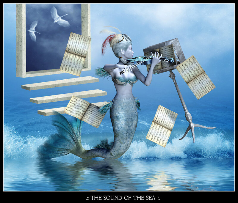 Mermaid Playing Violin — Blue