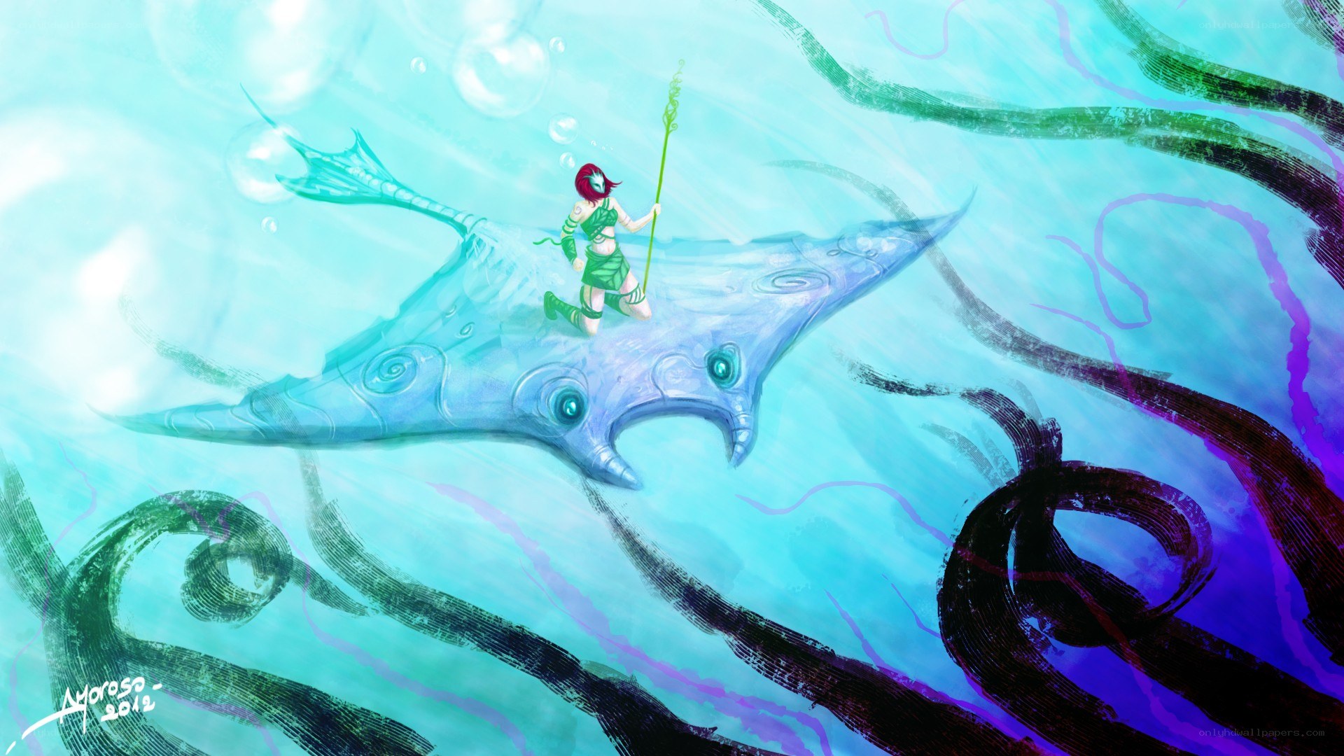 mermaid riding manta ray