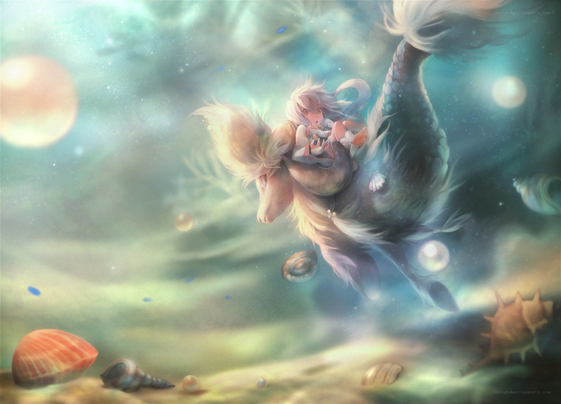 mermaid riding sea creature