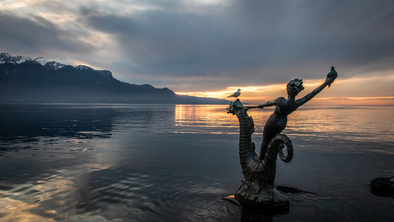 Mermaid Statue at Sunset