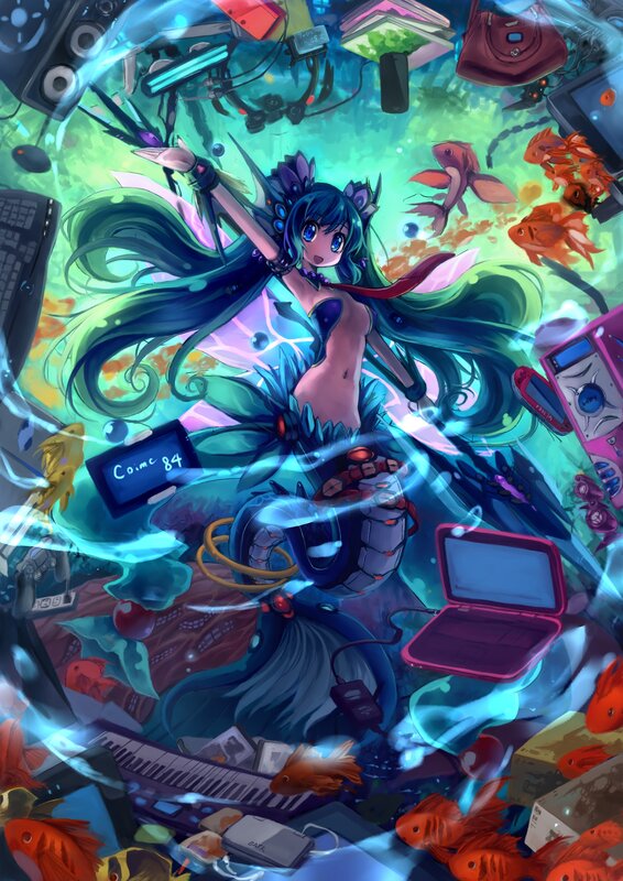 Mermaid surrounded by tech