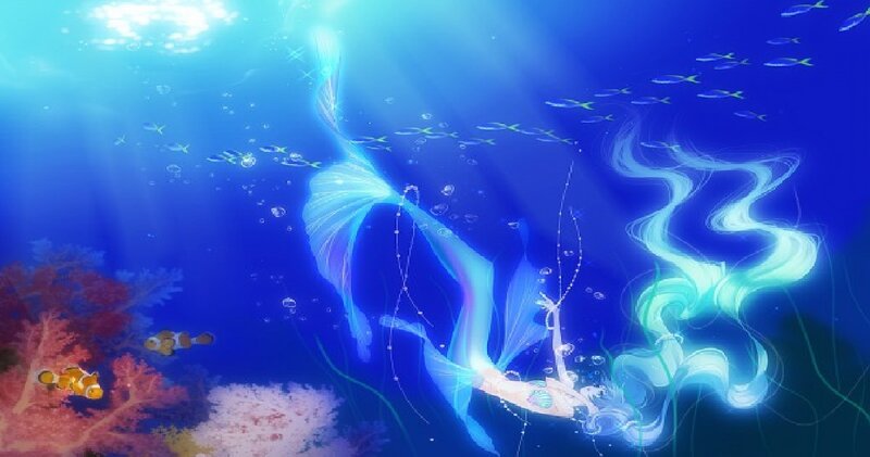 Mermaid Swimming Underwater — Blue, Serene