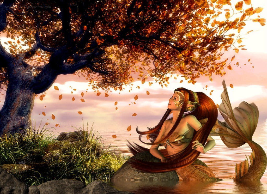 Mermaid under autumn tree