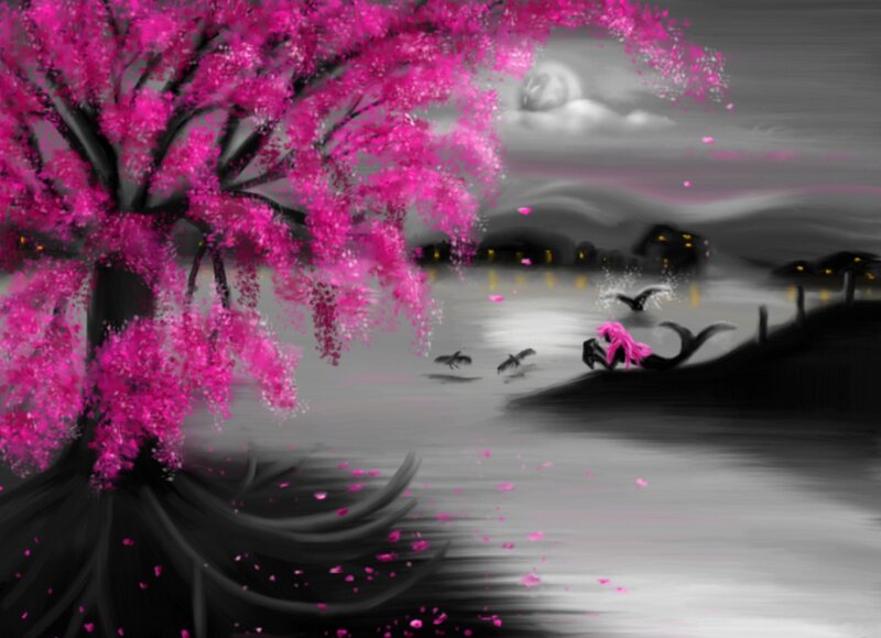 Mermaid under Cherry Tree — Pink