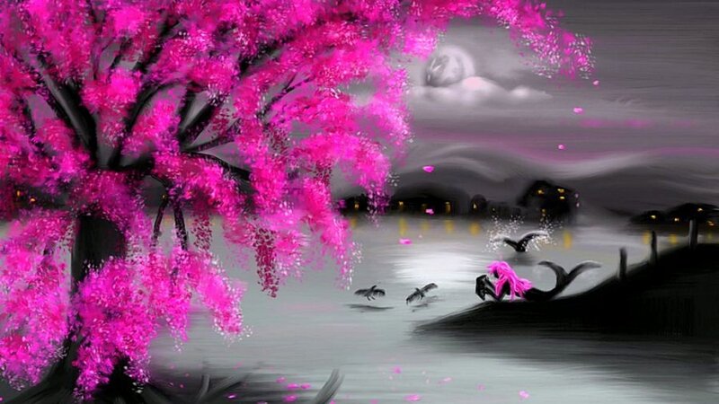 Mermaid under Pink Tree