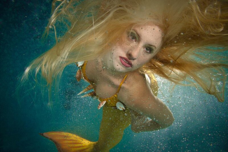Mermaid Underwater — Blue, Serene, Photograph