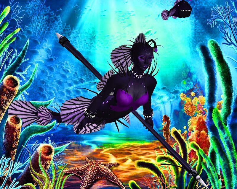 mermaid warrior in coral reef