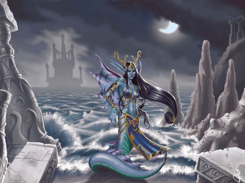 mermaid warrior on a stormy sea
