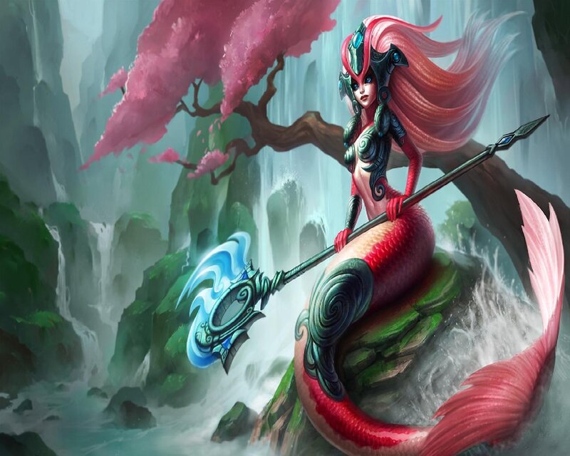 Mermaid Warrior with Spear — Red