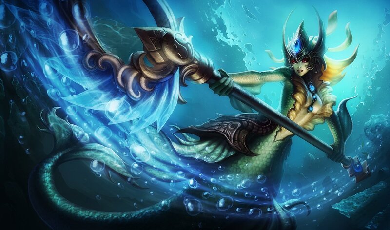 Mermaid Warrior with Trident — Blue, Dramatic, Digital Art, Bubbles, Underwater, Green