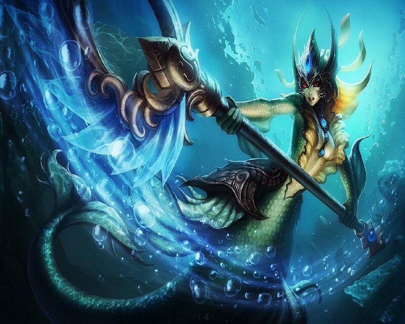 Mermaid Warrior with Trident — Blue, Dramatic, Digital Art, Bubbles, Underwater