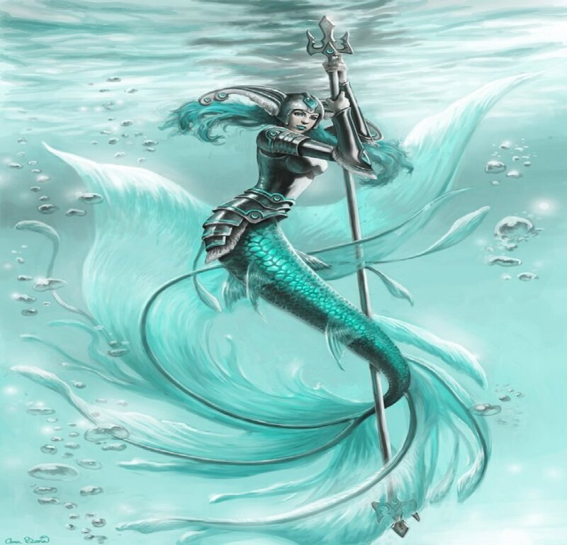 Mermaid Warrior with Trident — Teal