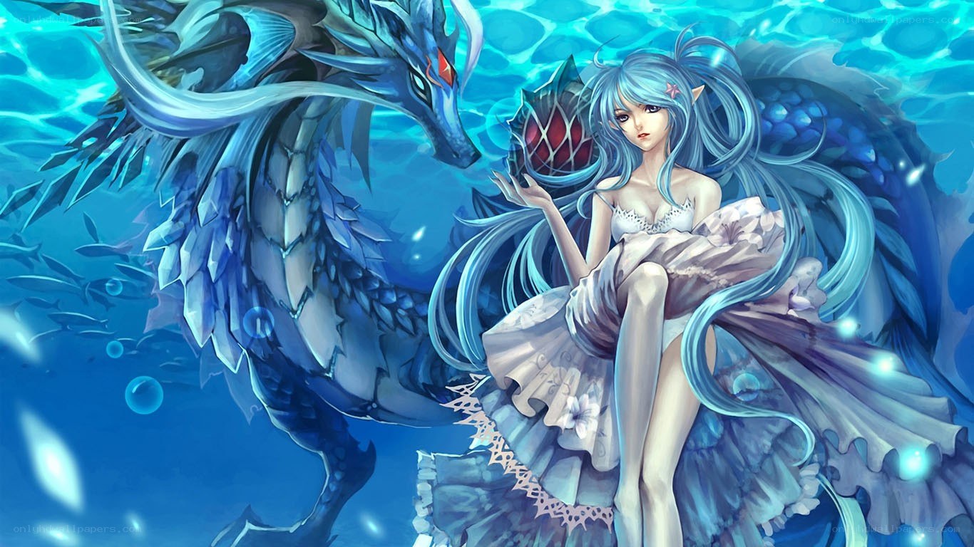 mermaid with blue dragon