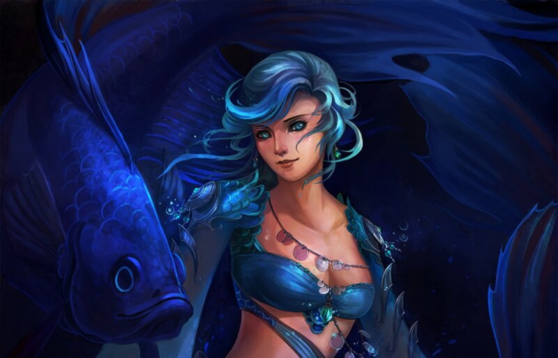 Mermaid with Blue Hair — Dramatic, Digital Art