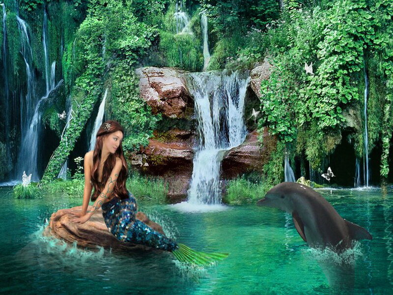 Mermaid with Dolphin — Green