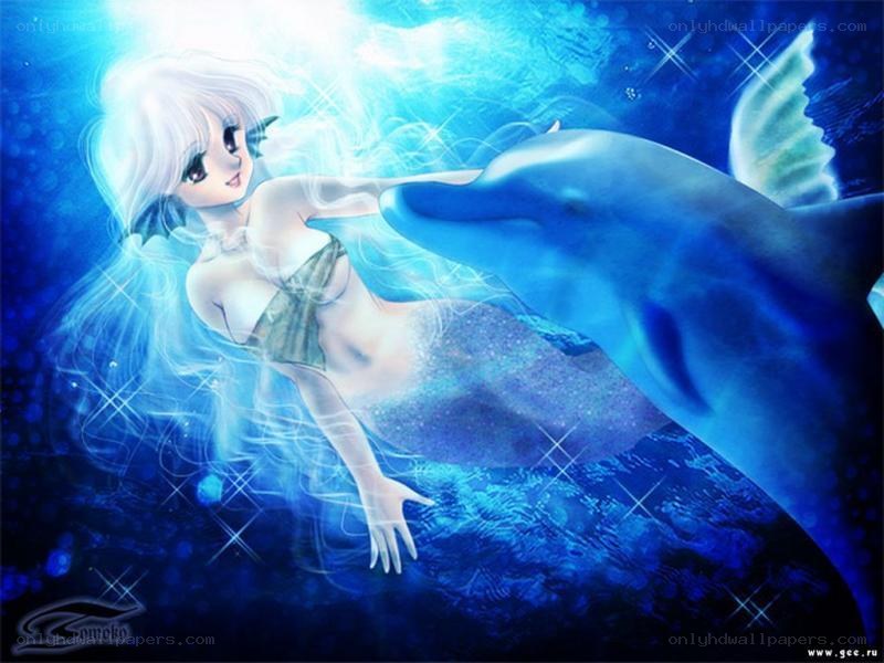 mermaid with dolphin underwater
