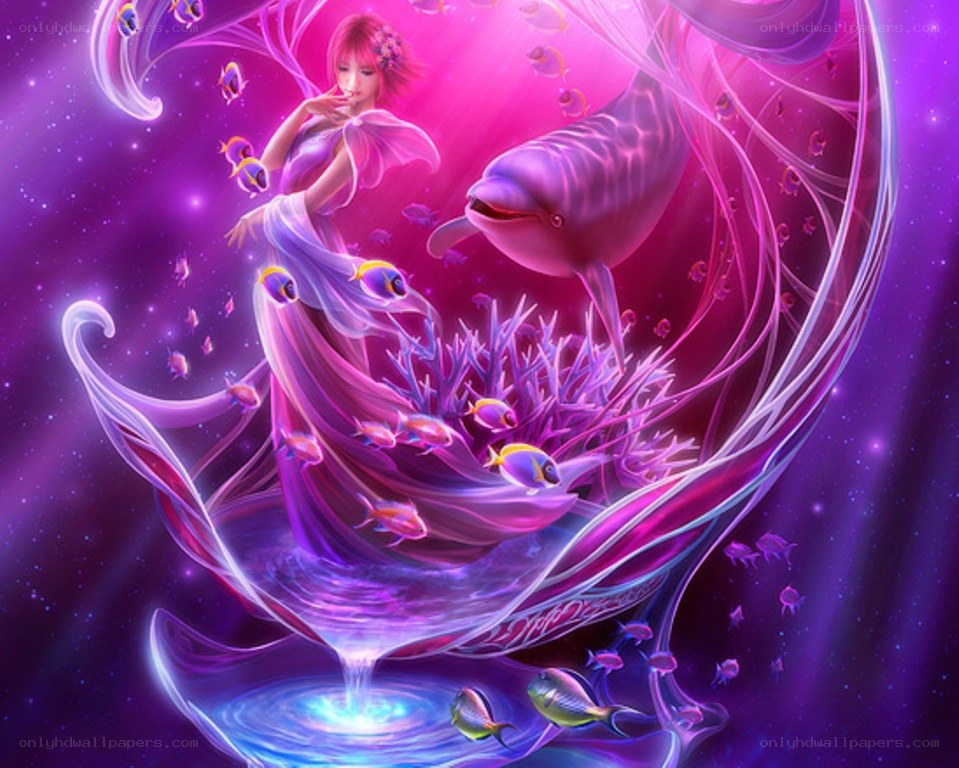 mermaid with dolphins and fish