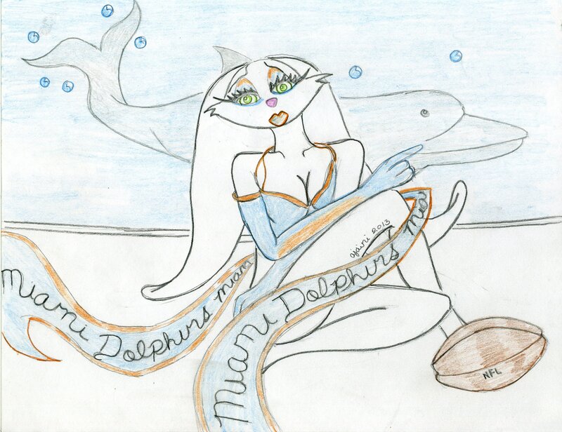 Mermaid with Dolphins — Blue, Playful