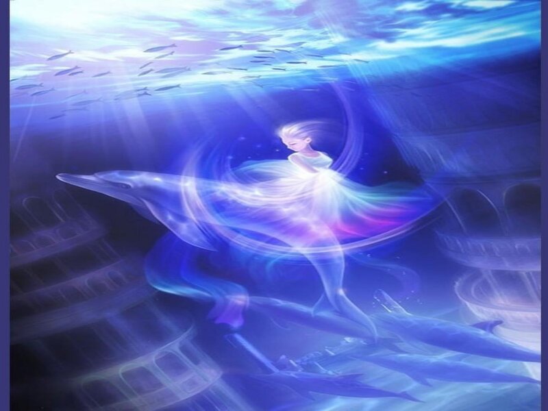 Mermaid with Dolphins — Blue, Serene