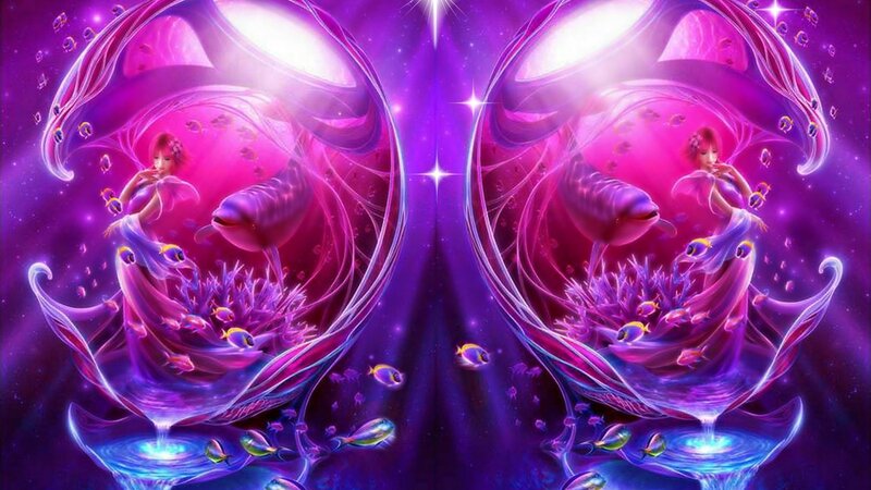 Mermaid with Dolphins — Purple, Fantastical