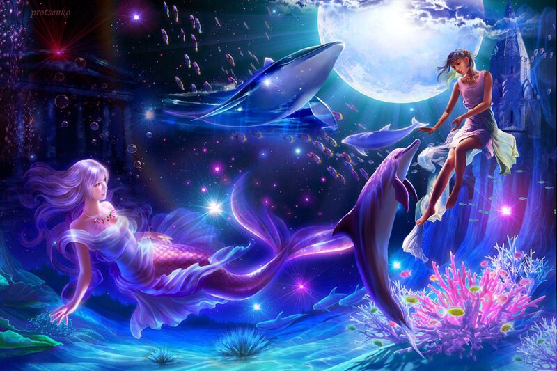 Mermaid with Dolphins — Purple