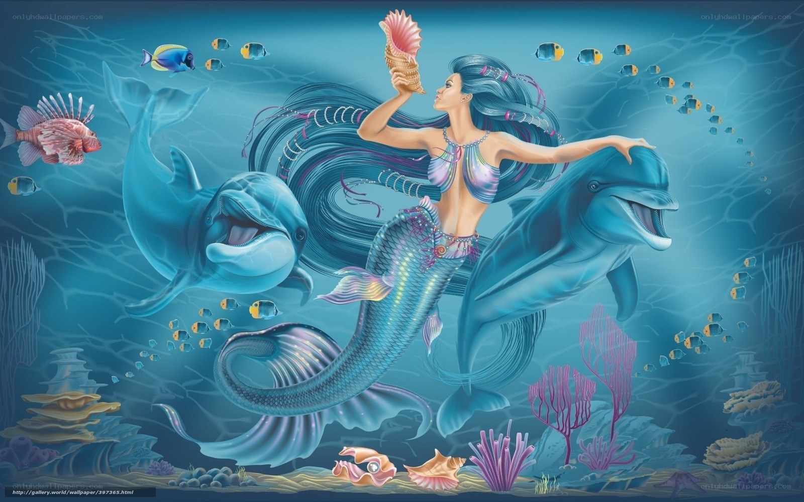 mermaid with dolphins underwater