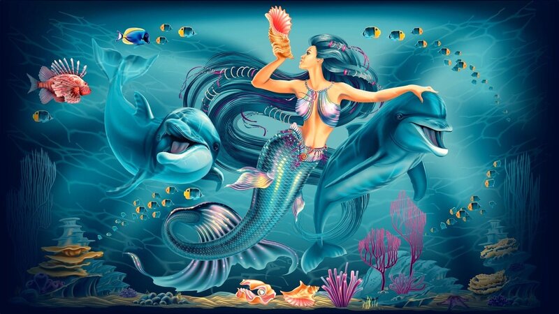 mermaid with dolphins underwater