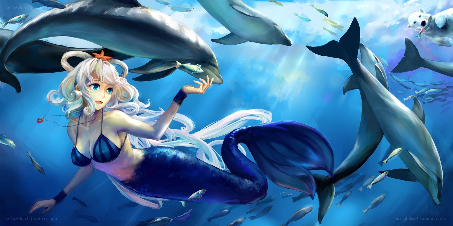 mermaid with dolphins underwater