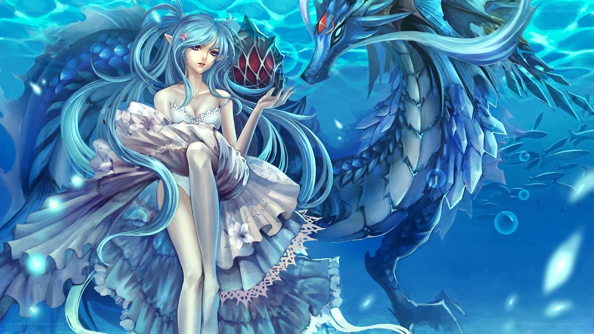 mermaid with dragon underwater