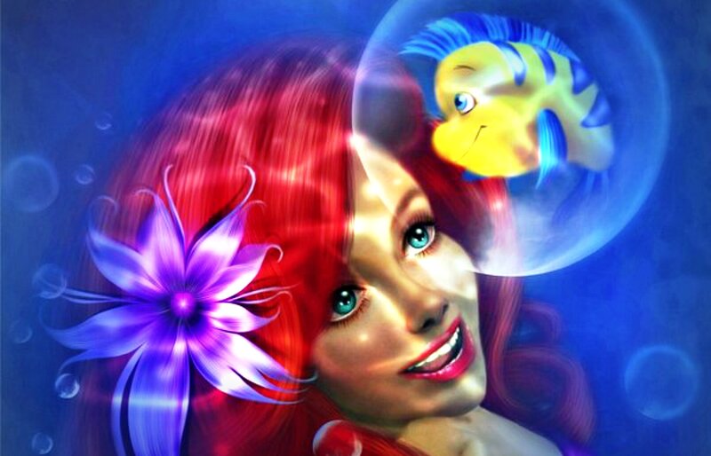 Mermaid with Fish — Blue, Fantasy