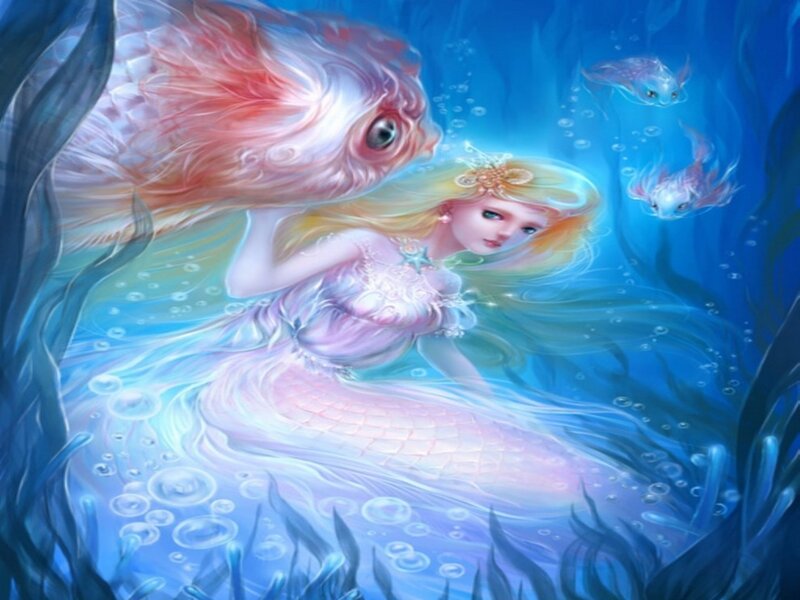 Mermaid with Fish — Blue