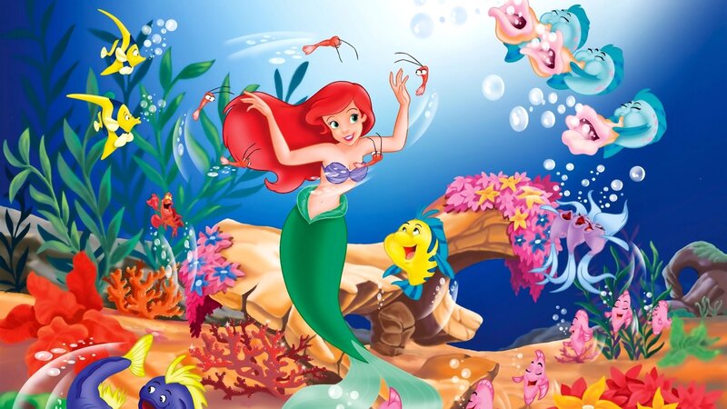 Mermaid with Fish Friends — Blue, Playful, Illustration