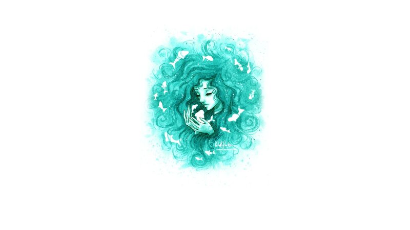 mermaid with fish in hair