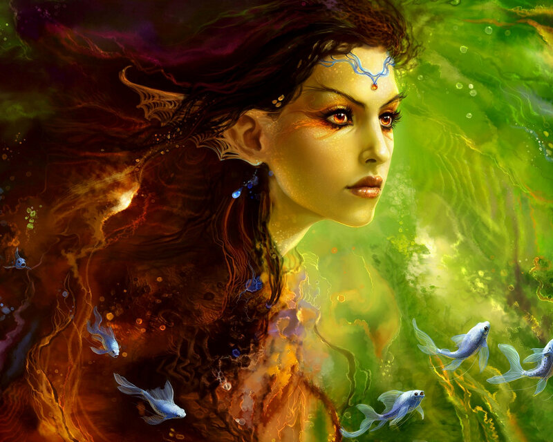 mermaid with fish in water
