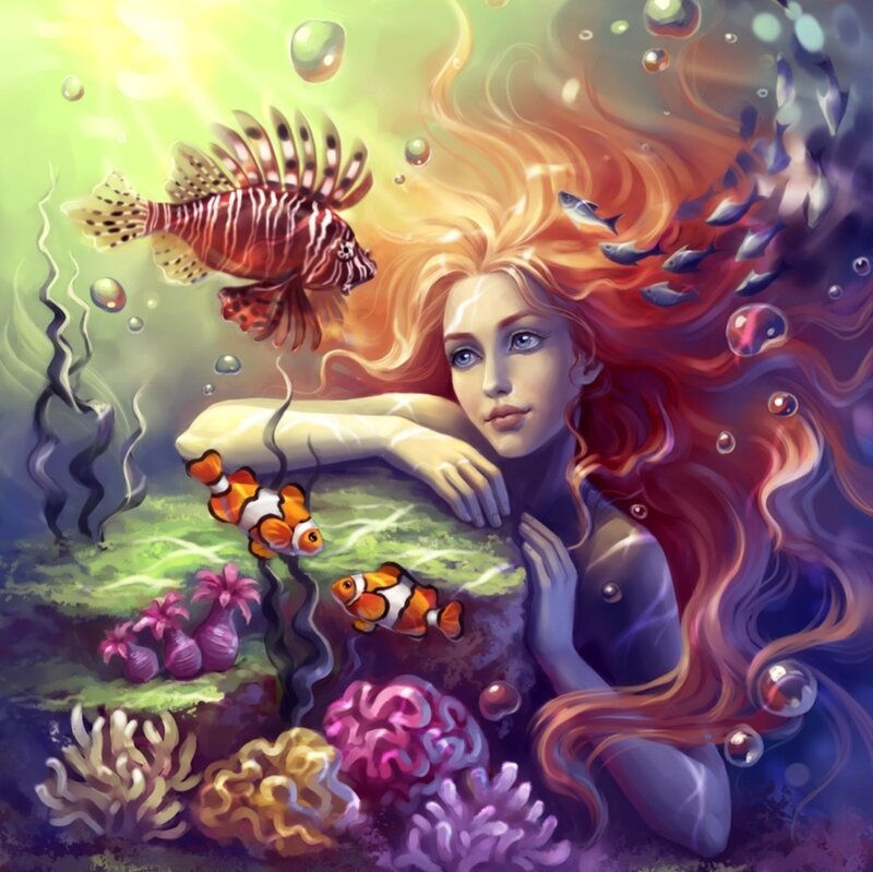 Mermaid with Fish — Red