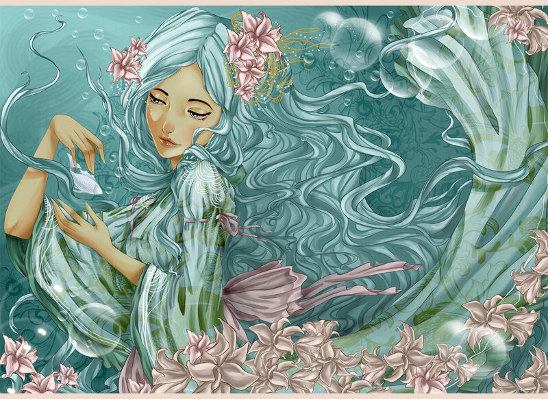 Mermaid with Fish — Teal