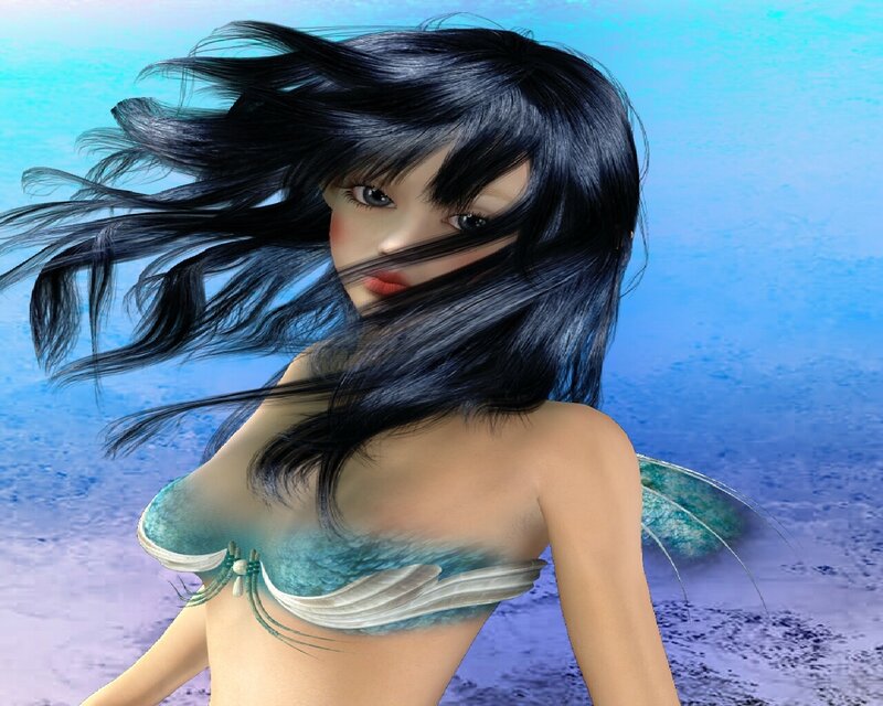 mermaid with flowing hair