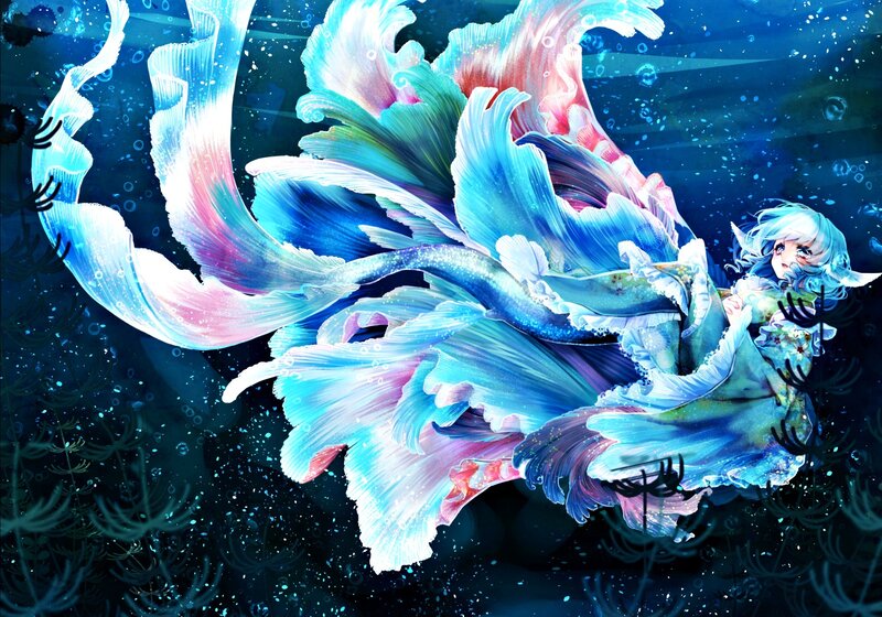 Mermaid with Flowing Tail — Blue