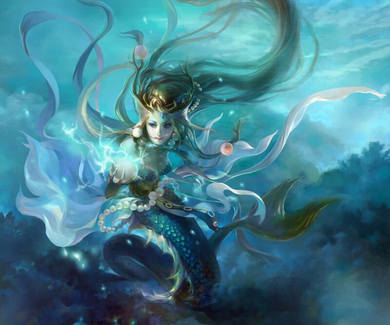 Mermaid with Glowing Hand — Blue