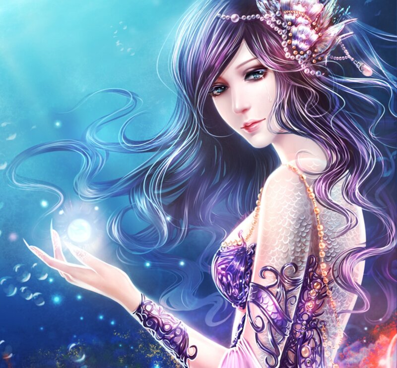 Mermaid with Glowing Orb — Blue