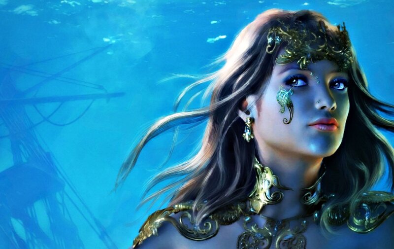 Mermaid with Golden Jewelry — Blue