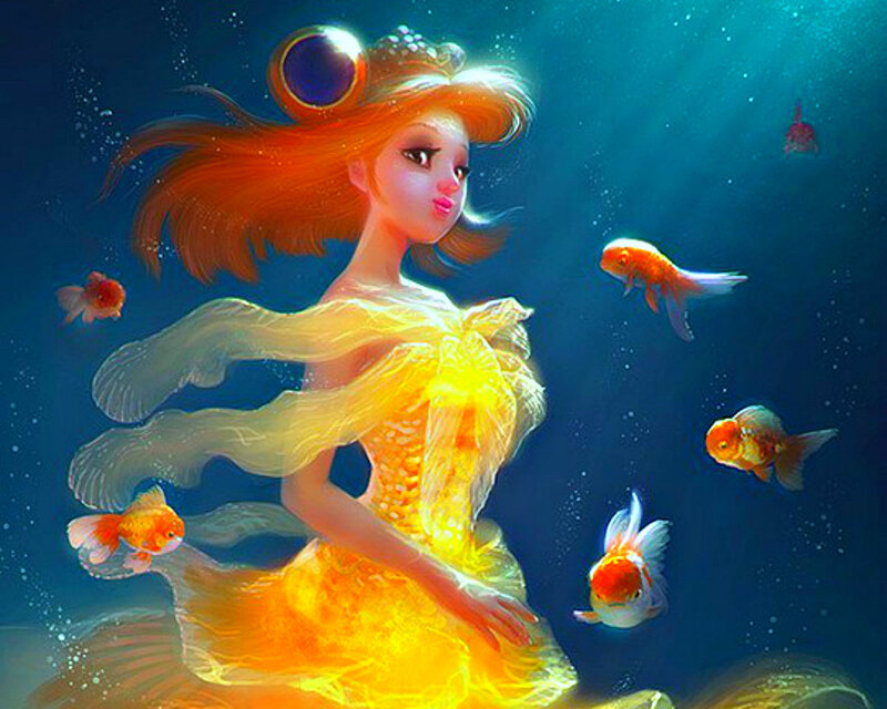 Mermaid with Goldfish — Blue