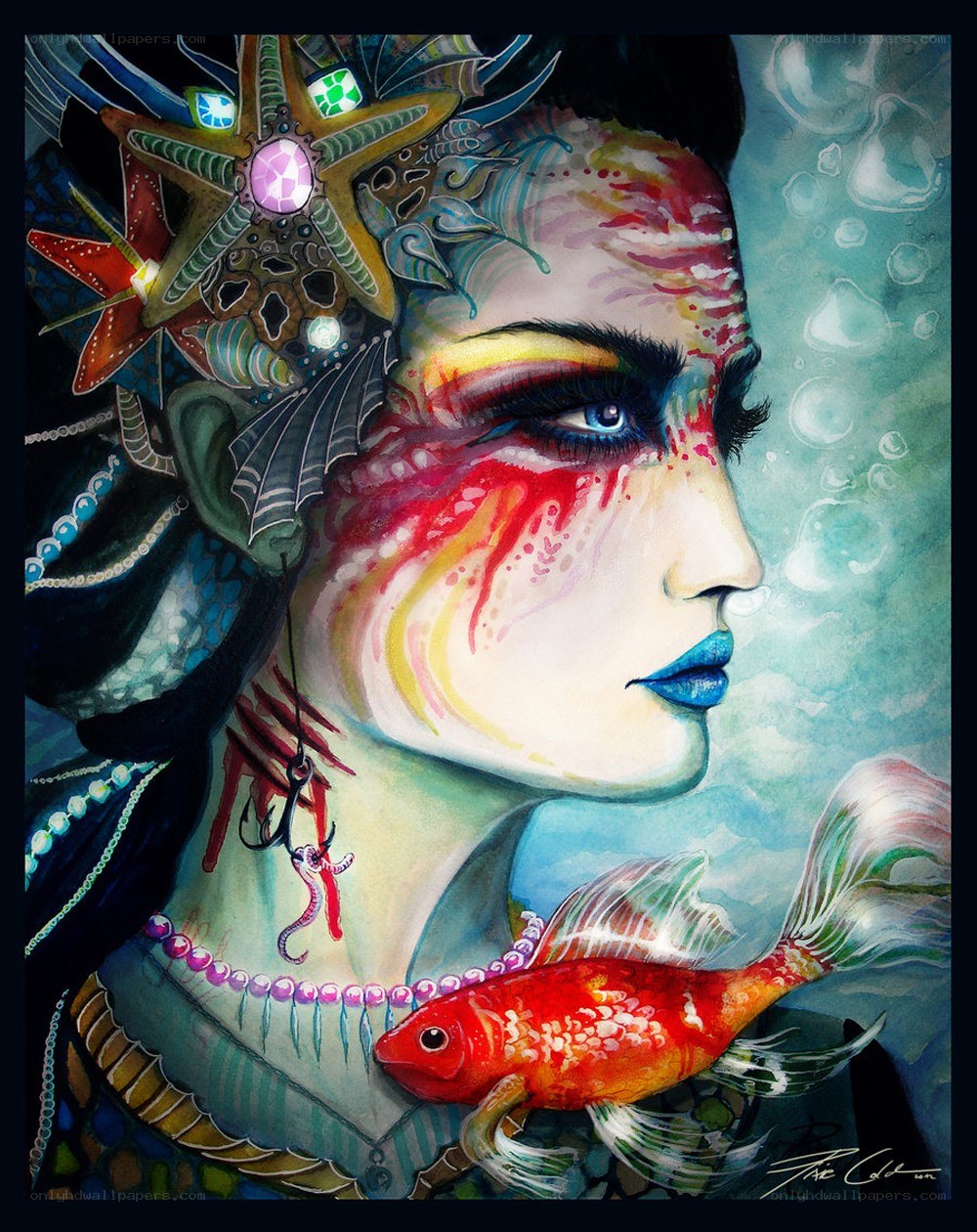 mermaid with goldfish