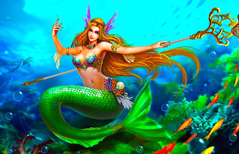 Mermaid with Green Tail — Blue, Serene