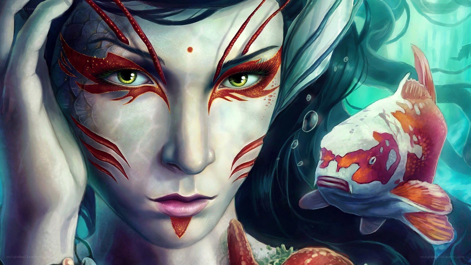 mermaid with koi fish